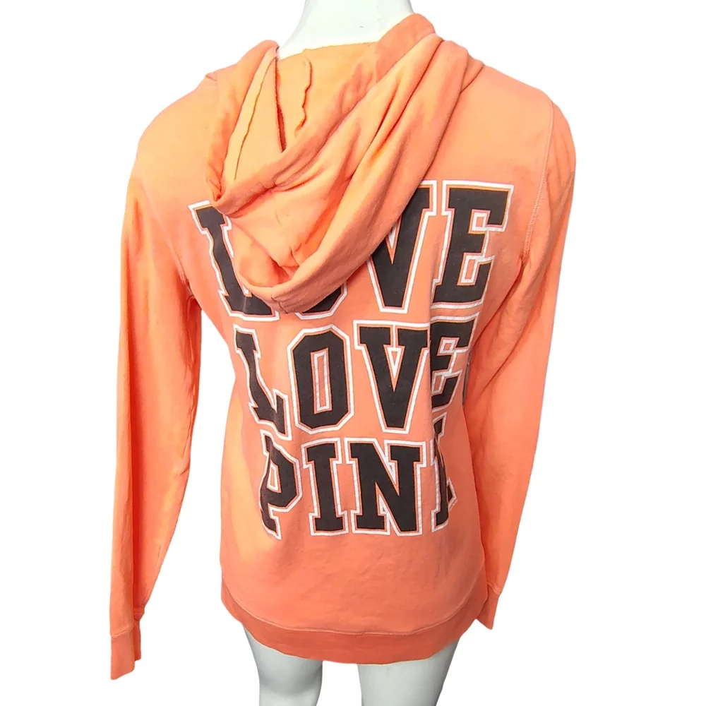 PINK Victoria's Secret Orange Zip-Up Hoodie Size XS - Picture 3 of 5